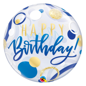 Balloon Happy Birthday Blue and Gold Dots