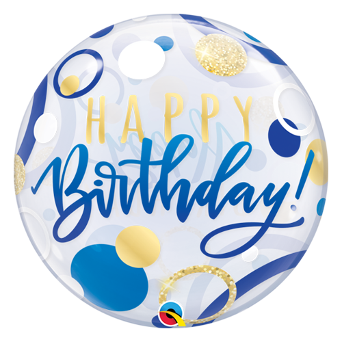 Balloon Happy Birthday Blue and Gold Dots