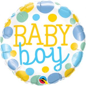 Round Foil Balloon Baby Boy Dots
