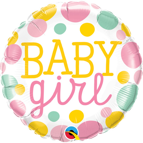 Round Foil Balloon Baby Girl Dots